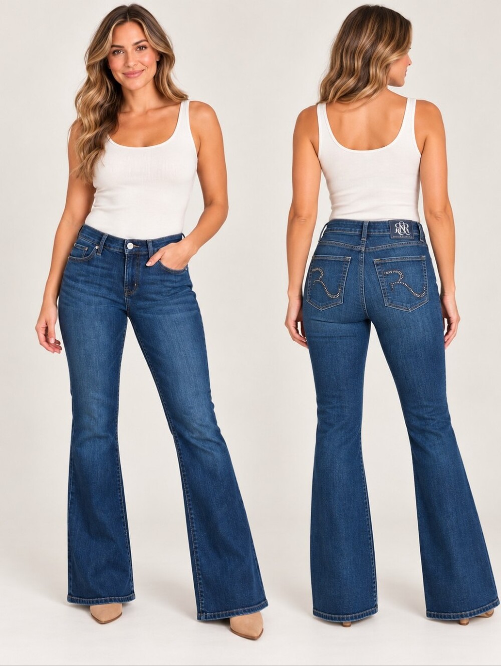 Rock & Republic Dark Blue Flare Jeans. 12 Short